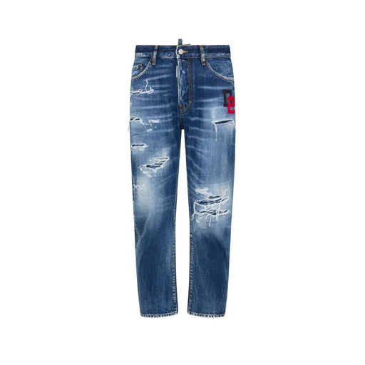 Distressed Blue Denim Jeans Featured in Distressed Denim Shorts With Logo Product