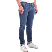 Dark blue slim-fit denim jeans with rolled cuffs made of cotton elastane for men by Dondup fall winter collection