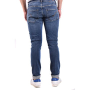 Back view of dondup blue cotton elastane slim fit men’s jeans with classic pockets and rolled cuffs for fall winter