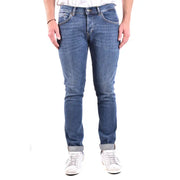 Slim fit blue cotton elastane men jeans by dondup with rolled cuffs suitable for fall winter wear