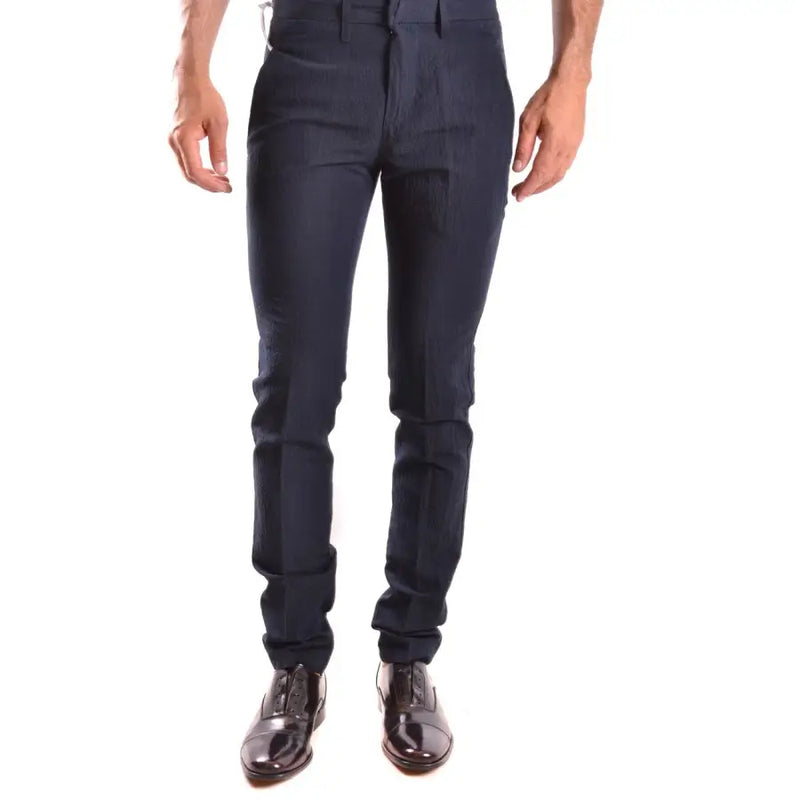 Dondup blue cotton slim-fit trousers for men with a subtle textured weave spring summer collection