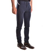 Dondup blue cotton slim-fit trousers for men with dark navy subtle textured weave and white side stripe detail