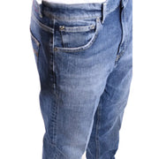 Dondup blue distressed denim jeans for men medium-wash cotton with classic five-pocket design and subtle fading