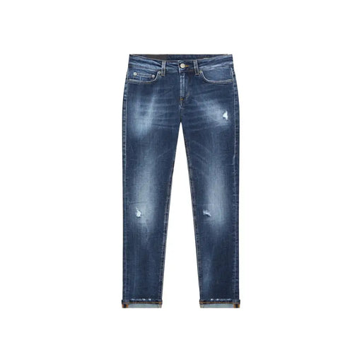 Dark blue distressed denim jeans with faded areas and rips from Dondup Blue Ripped Effect Women Jeans collection