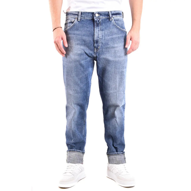 Dondup Jean homme en denim bleu délavé avec ourlets retroussés, vue de face