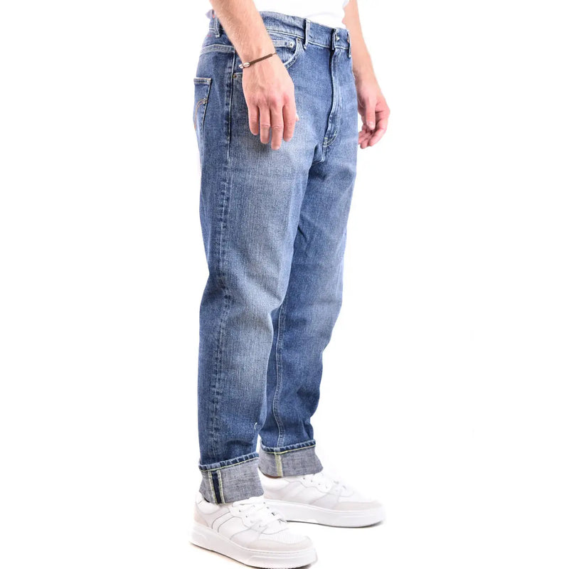 Dondup Jean en denim bleu délavé moyen, ourlets roulés et coupe classique cinq poches, vue de face