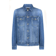 Dondup Blazer homme bleu en denim délavé moyen, long, col boutonné, deux poches poitrine, 100 % coton, printemps-été