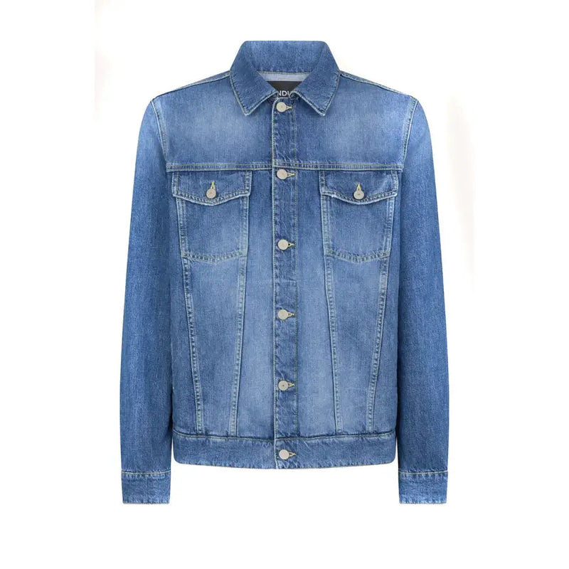 Dondup Blazer homme bleu en denim délavé moyen, long, col boutonné, deux poches poitrine, 100 % coton, printemps-été