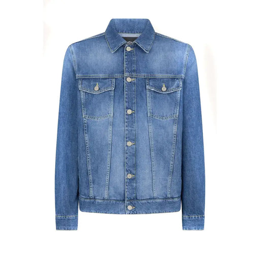 Dondup Blazer homme bleu en denim délavé moyen, long, col boutonné, deux poches poitrine, 100 % coton, printemps-été