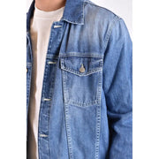 Veste en jean bleu délavé moyen, col classique et poche poitrine boutonnée, de la marque Dondup, blazer homme 100 % coton, collection printemps-été