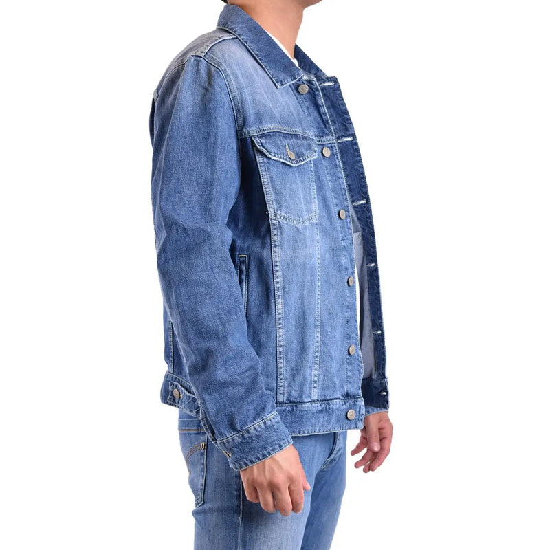 Dondup men blazer blue long medium-wash denim jacket with button closures and flap pockets 100% cotton spring summer