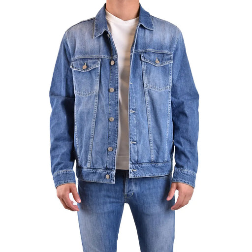 Medium-wash blue denim jacket with button-front design and chest pockets from Dondup men 100 cotton spring summer blazer