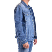 Dondup Blazer en coton bleu pour homme, veste en jean délavé moyen avec fermeture à boutons et poches à rabat, printemps-été