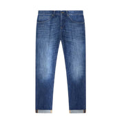 Dondup Jean homme en denim stretch de coton bleu, délavé et ourlets roulés, fabriqué en Italie