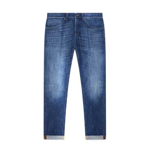 Dondup Jean homme en denim stretch de coton bleu, délavé et ourlets roulés, fabriqué en Italie