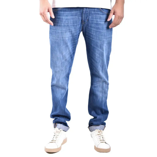 Denim bleu Dondup Jean homme à coupe droite classique et ourlets roulés, en coton stretch fabriqué en Italie