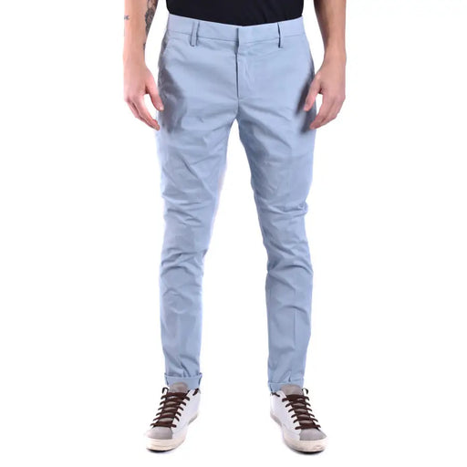 Light blue men’s slim-fit cotton elastane chinos with cuffed ankles from Dondup Men