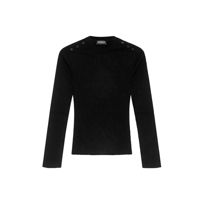 Dondup Cardigan noir en maille côtelée pour femme, orné de boutons aux épaules, confectionné dans un mélange de viscose.