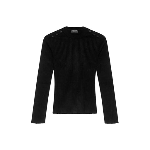 Dondup Cardigan noir en maille côtelée pour femme, orné de boutons aux épaules, confectionné dans un mélange de viscose.