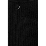 Dondup Gilet en maille côtelée noire pour femme, en mélange de viscose, avec petite étiquette logo argentée à l'encolure.