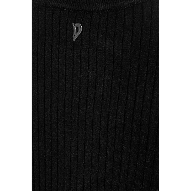 Dondup Gilet en maille côtelée noire pour femme, en mélange de viscose, avec petite étiquette logo argentée à l'encolure.