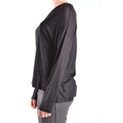Dondup Chemisier noir en viscose pour femme, col bateau, manches longues, tissu fluide et transparent, détails de coutures latérales.