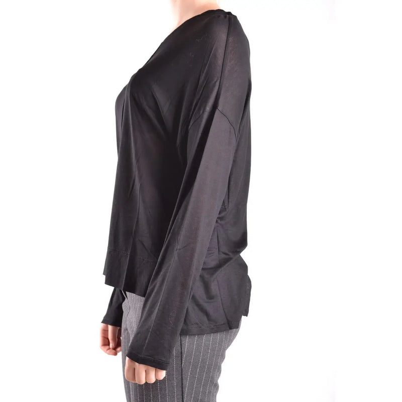 Dondup Chemisier noir en viscose pour femme, col bateau, manches longues, tissu fluide et transparent, détails de coutures latérales.