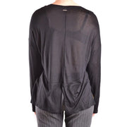 Dondup Ensemble en maille de viscose noire pour femme, avec manches longues transparentes top avec couture centrale et détail froncé à la taille
