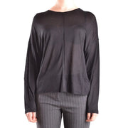 Dondup Pull en maille noire à manches longues pour femme, col bateau, empiècements en résille transparente et coupe décontractée top