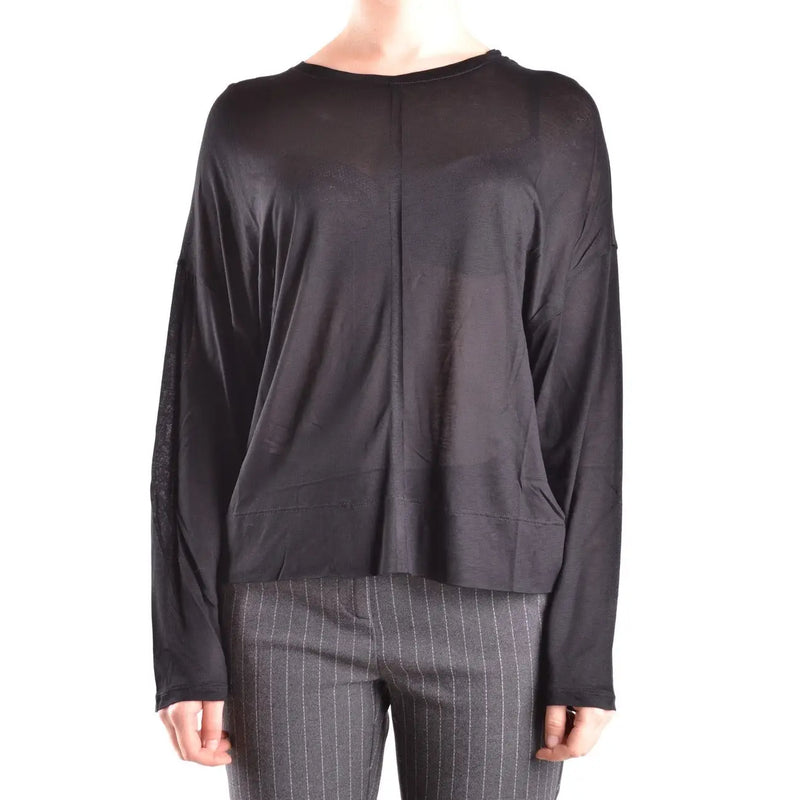 Dondup Pull en maille noire à manches longues pour femme, col bateau, empiècements en résille transparente et coupe décontractée top