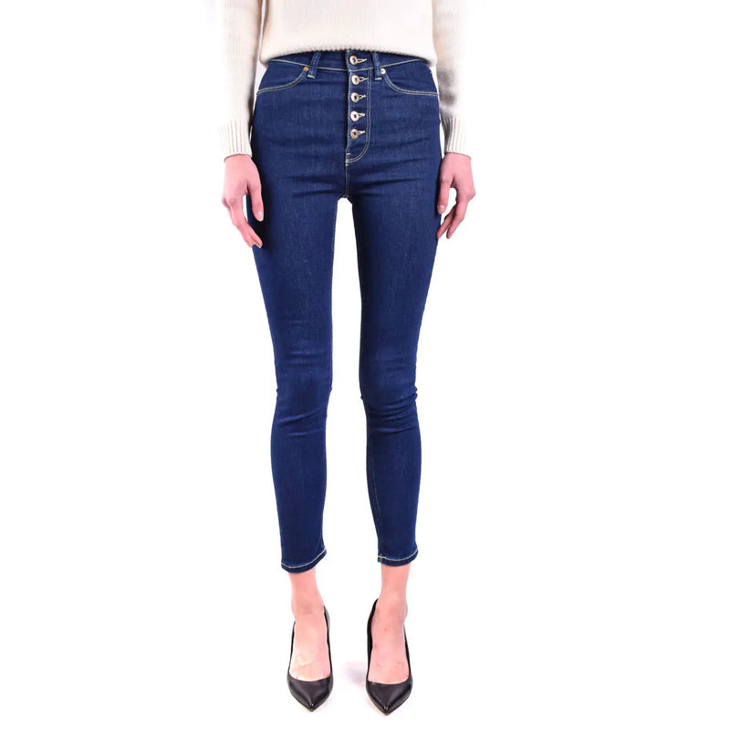 Dondup Jean skinny taille haute en coton bleu pour femme, avec braguette boutonnée et coutures apparentes