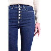 Dondup Jean en denim de coton bleu pour femme, taille haute et cinq boutons argentés sur le devant