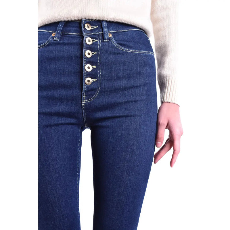 Dondup Jean en denim de coton bleu pour femme, taille haute et cinq boutons argentés sur le devant