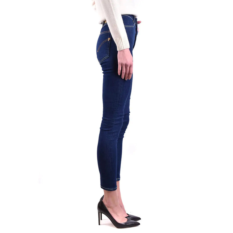 Dondup Jean en denim de coton bleu pour femme, coupe taille haute ajustée et délavage subtil aux cuisses