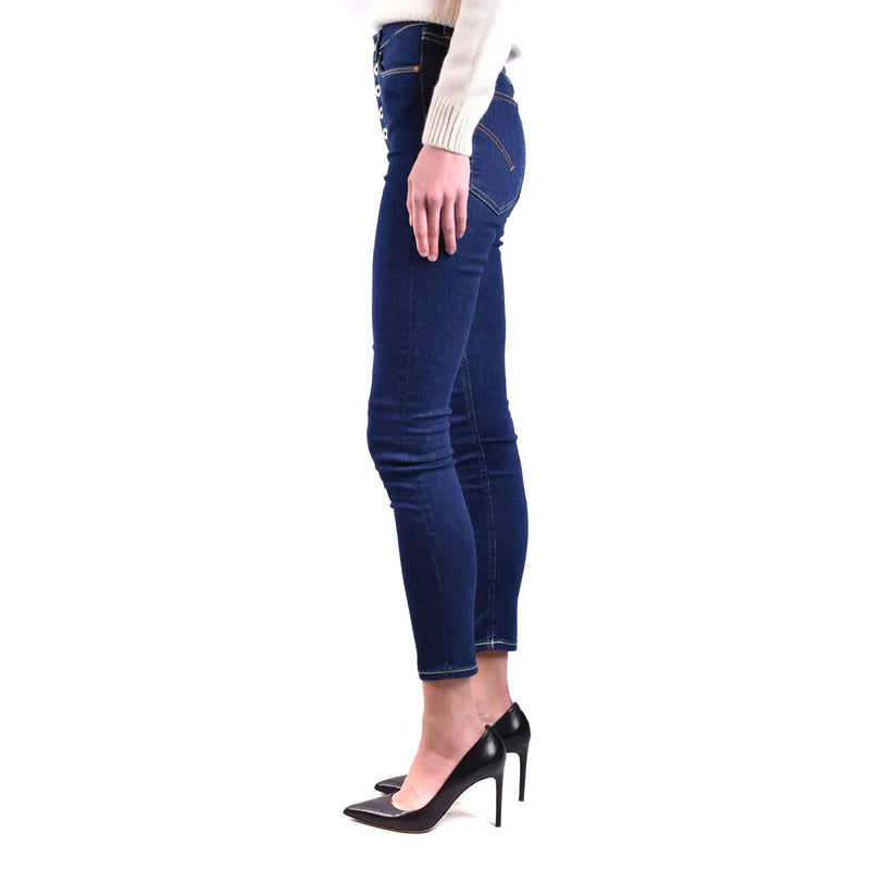 Dondup Jean en denim de coton bleu foncé pour femme, taille haute, fermeture à bouton et à glissière.