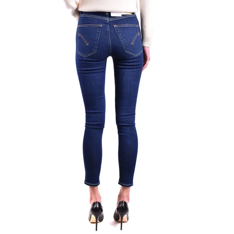 Dondup Jean en denim de coton bleu pour femme, vu de dos, coupe skinny bleu foncé et surpiqûres claires contrastantes.