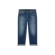 Dondup Jean en denim bleu foncé délavé pour femme, coupe droite, ourlets retroussés effet usé
