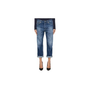 Dondup Jean en denim de coton bleu pour femme, délavage moyen, taille mi-haute, coupe droite, ourlets roulés et coutures traditionnelles