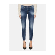 Dondup Jean slim en coton bleu pour femme, avec détails usés et déchirures.
