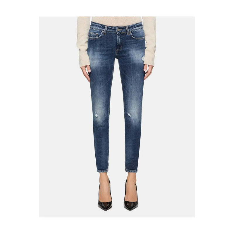 Dondup Jean slim en coton bleu pour femme, avec détails usés et déchirures.