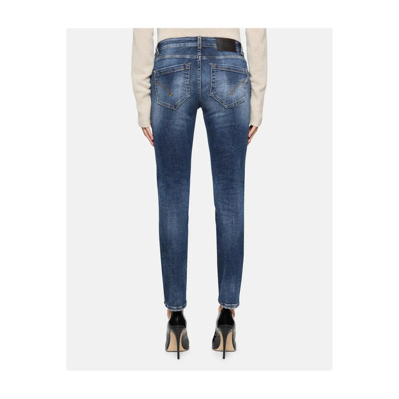 Dondup Jean slim en coton bleu déchiré pour femme, délavage moyen avec détails subtilement délavés