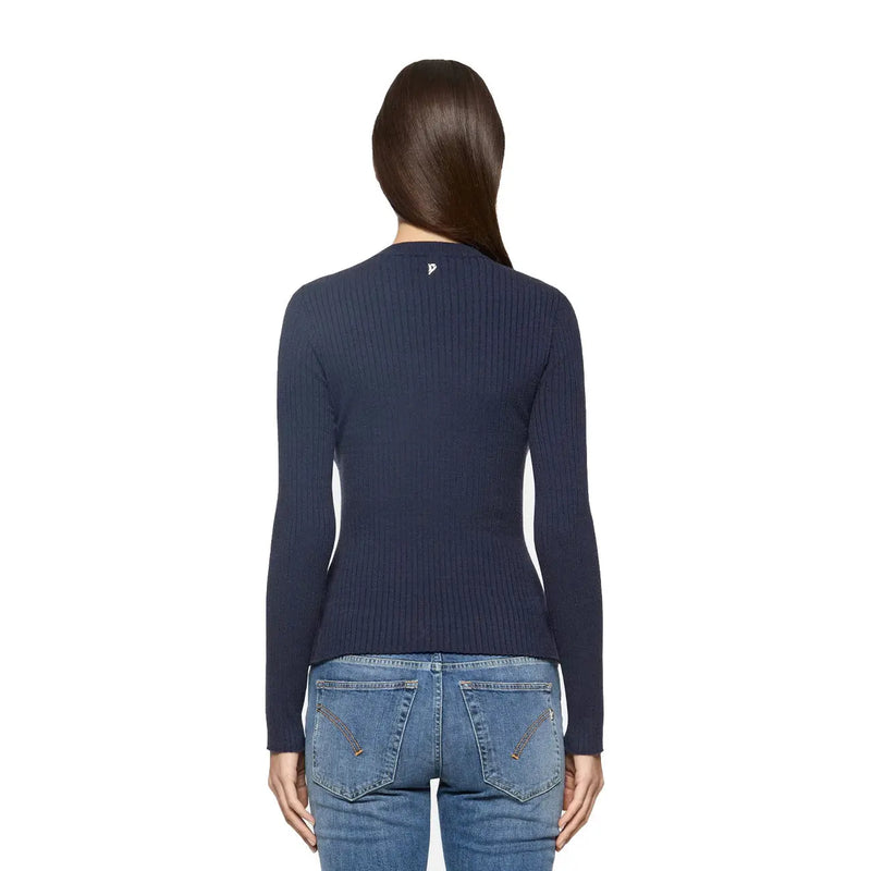 pull à manches longues en maille côtelée bleu marine top par Dondup en mélange de viscose avec col rond pour femmes