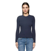 Pull en maille côtelée bleu marine avec boutons décoratifs aux épaules, en mélange de viscose, par Dondup tricots pour femmes