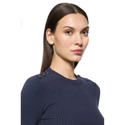 bleu marine Dondup Pull côtelé en maille viscose mélangée pour femme, col rond et boutons foncés aux épaules