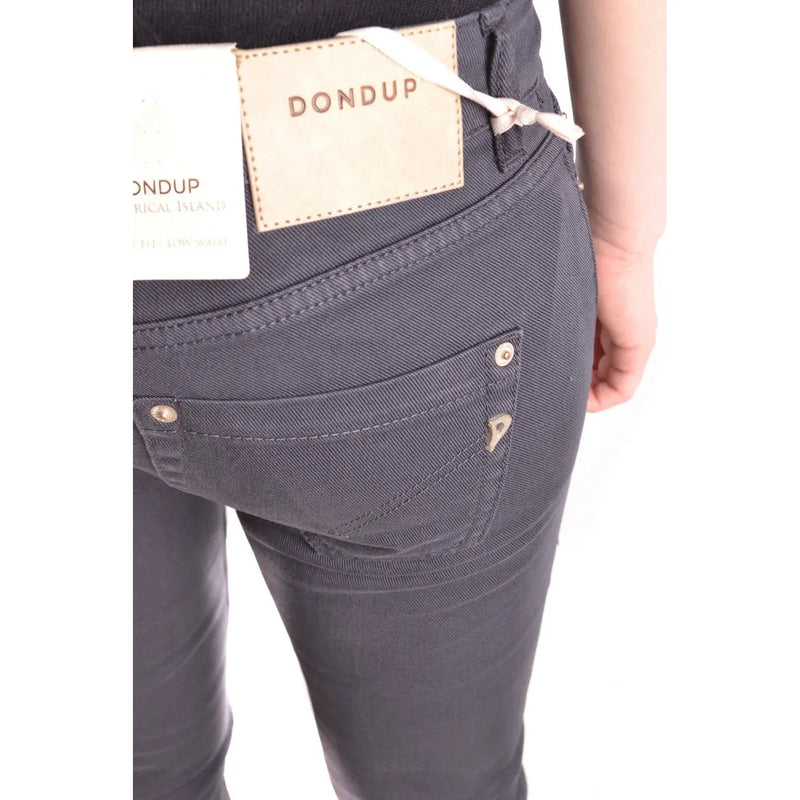 Dondup Jean en coton stretch gris pour femme, en denim gris foncé, avec étiquette de marque en cuir beige et fermeture à boutons métalliques.