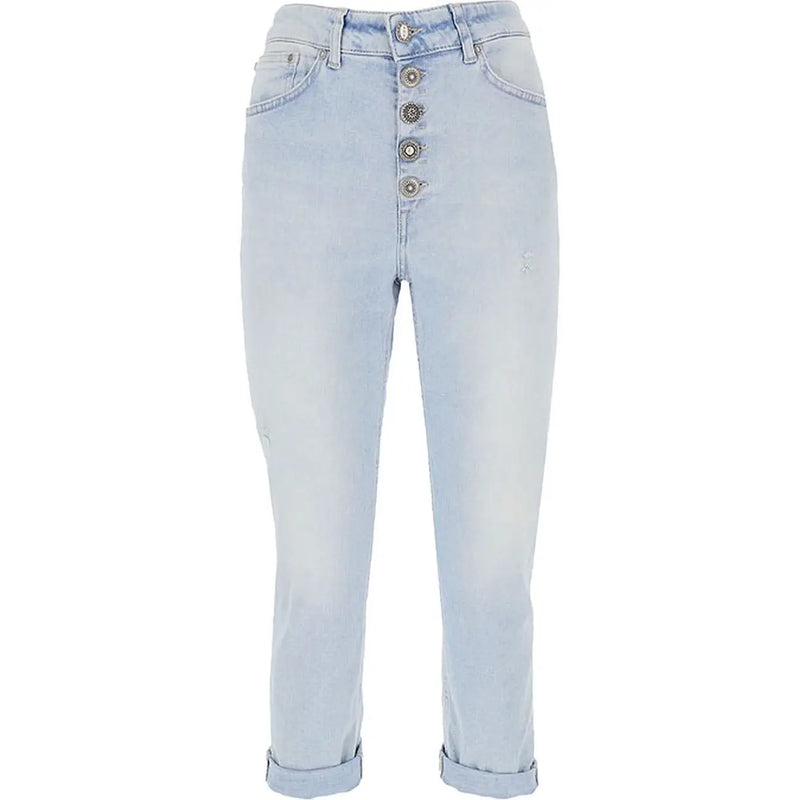 Dondup Jean en denim de coton bleu clair pour femme, à effet usé, avec boutons argentés sur le devant et ourlets roulés.