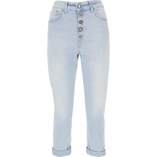 Dondup Jean en denim de coton bleu clair pour femme, à effet usé, avec boutons argentés sur le devant et ourlets roulés.