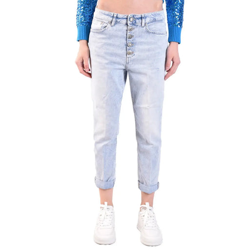 Dondup Jean en denim de coton bleu clair pour femme, taille haute, fermeture boutonnée et ourlets roulés effet usé
