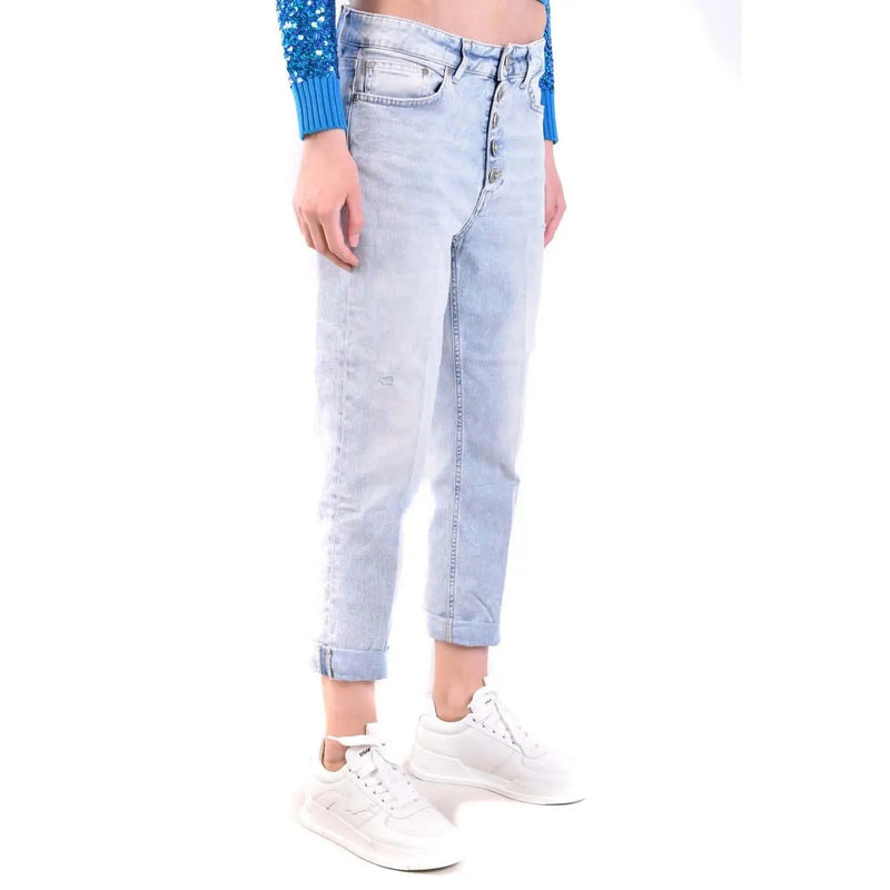 Dondup Jean en denim de coton bleu clair pour femme, fermeture boutonnée sur le devant, ourlets roulés et effet usé