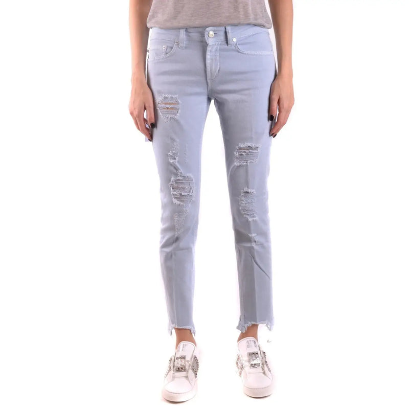 Dondup Jean en coton bleu clair déchiré pour femme, avec détails usés et ourlets effilochés, vu de face